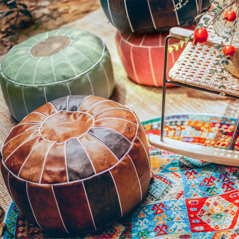 Artisanal Moroccan Pi Dun Leather Circle Futon