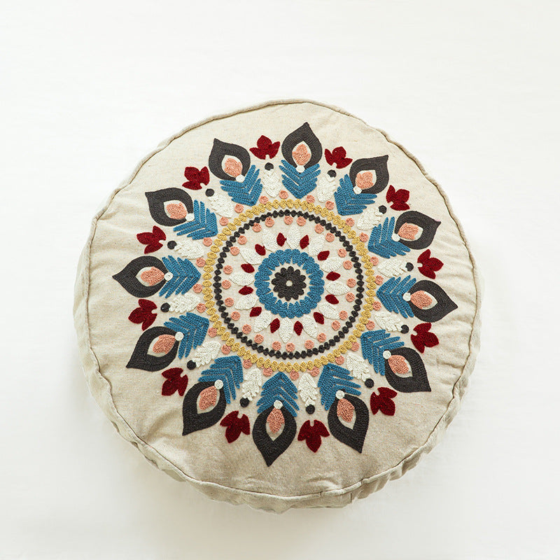 Boho Hand-embroidered Round Pillow Cover