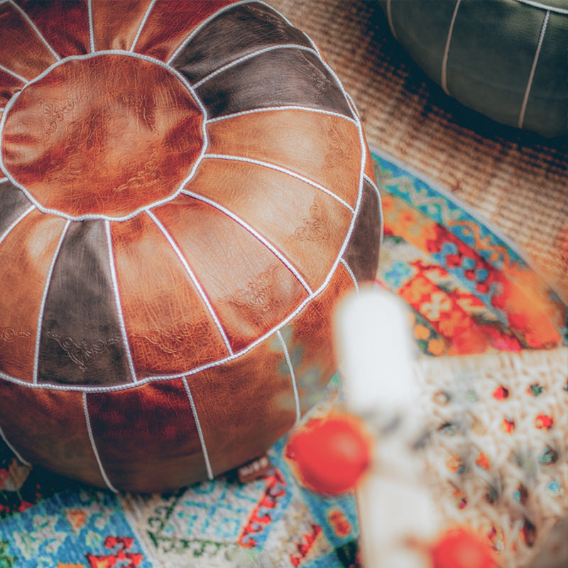 Artisanal Moroccan Pi Dun Leather Circle Futon