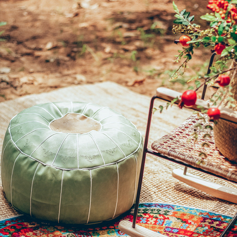 Artisanal Moroccan Pi Dun Leather Circle Futon