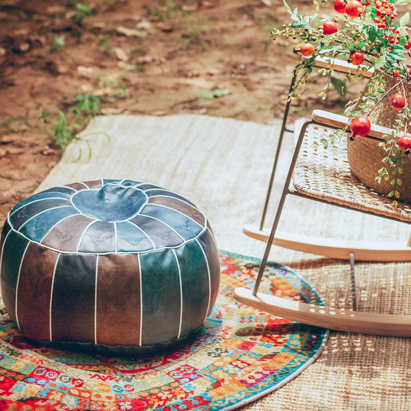 Artisanal Moroccan Pi Dun Leather Circle Futon