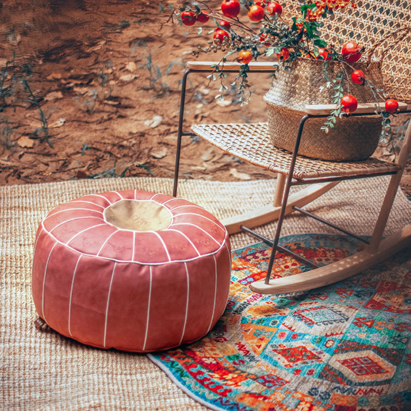 Artisanal Moroccan Pi Dun Leather Circle Futon